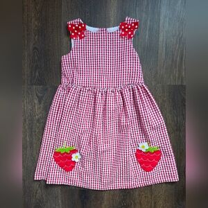 Counting Daisies red strawberry seersucker dress